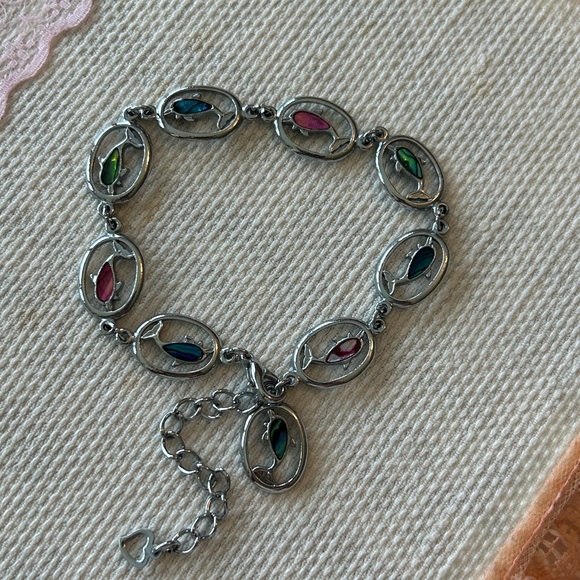 Silver Multi Colored Dolphin Anklet - Picture 3 of 7